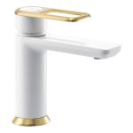 Abode Levarto Basin Mixer - Matt White & Brass
