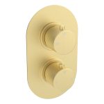 Mist Thermostatic Single Outlet Twin Shower Valve - Brushed Brass
