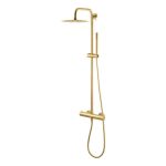 Vema Thermostatic Round Bar Valve w/Fixed Head & Riser - Brushed Brass