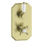 Drop Traditional Lever Thermostatic Single Outlet Shower Valve - Brushed Brass