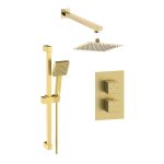 Square Concealed Valve Head & Arm Shower Pack - Brushed Brass