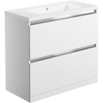 Regal 815mm 2 Drawer Floor Standing Basin Unit Inc. Basin - White Gloss