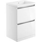 Regal 615mm 2 Drawer Floor Standing Basin Unit Inc. Basin - White Gloss