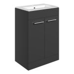 Unify 610mm Floor Standing 2 Door Basin Unit & 1TH Thin Edge Basin - Anthracite Gloss