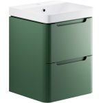 Pearl 500mm 2 Drawer Wall Hung Cloakroom Basin Unit - Matt Sage Green