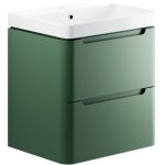 Pearl 605mm 2 Drawer Wall Hung Basin Unit - Matt Sage Green