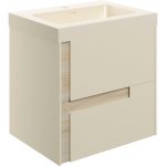 Lavish 605mm Wall Hung 2 Drawer Basin Unit & 1TH Co-ordinating Basin - Matt Cotton & Oak Effect