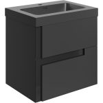 Lavish 605mm Wall Hung 2 Drawer Basin Unit & 1TH Co-ordinating Basin - Matt Black & Glass