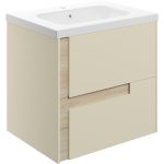Lavish 615mm Wall Hung 2 Drawer Basin Unit & 1TH White Basin - Matt Cotton & Oak Effect