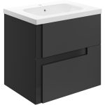 Lavish 615mm Wall Hung 2 Drawer Basin Unit & 1TH White Basin - Matt Black & Glass
