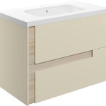 Lavish 815mm Wall Hung 2 Drawer Basin Unit & 1TH White Basin - Matt Cotton & Oak Effect