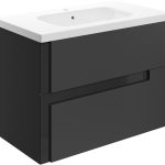 Lavish 815mm Wall Hung 2 Drawer Basin Unit & 1TH White Basin - Matt Black & Glass