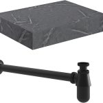 Sculpt 600mm Wall Hung Grey Marble Basin Shelf & Black Bottle Trap