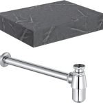 Sculpt 600mm Wall Hung Grey Marble Basin Shelf & Chrome Bottle Trap