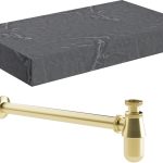 Sculpt 800mm Wall Hung Grey Marble Basin Shelf & Brushed Brass Bottle Trap
