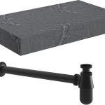 Sculpt 800mm Wall Hung Grey Marble Basin Shelf & Black Bottle Trap