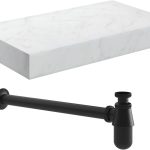 Sculpt 800mm Wall Hung White Marble Basin Shelf & Black Bottle Trap