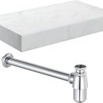Sculpt 800mm Wall Hung White Marble Basin Shelf & Chrome Bottle Trap