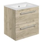 Unify 510mm Wall Hung 2 Drawer Basin Unit & 1TH Thin Edge Basin - Oak
