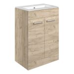 Unify 610mm Floor Standing 2 Door Basin Unit & 1TH Thin Edge Basin - Oak