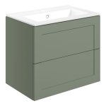 Pure 615mm Wall Hung 2 Drawer Basin Unit & Basin - Matt Reed Green