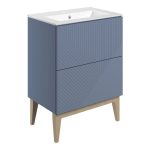 Sleek 615mm Floor Standing 2 Drawer Basin Unit & Basin - Matt Smoke Blue
