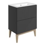 Sleek 615mm Floor Standing 2 Drawer Basin Unit & Basin - Matt Graphite Grey