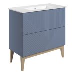 Sleek 815mm Floor Standing 2 Drawer Basin Unit & Basin - Matt Smoke Blue