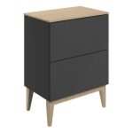 Sleek 610mm Floor Standing 2 Drawer Basin Unit & Maple Oak Effect Worktop - Matt Graphite Grey