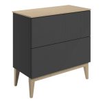Sleek 810mm Floor Standing 2 Drawer Basin Unit & Maple Oak Effect Worktop - Matt Graphite Grey
