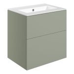 Linea 610mm Wall Hung 2 Drawer Basin Unit & 0TH Basin - Matt Olive Green