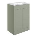 Linea 610mm Floor Standing 2 Door Basin Unit & 0TH Basin - Matt Olive Green