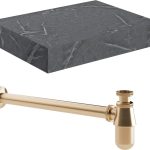 Sculpt 600mm Wall Hung Grey Marble Basin Shelf & Brushed Bronze Bottle Trap