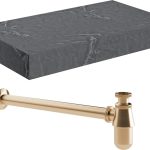 Sculpt 800mm Wall Hung Grey Marble Basin Shelf & Brushed Bronze Bottle Trap