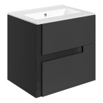 Lavish 615mm Wall Hung 2 Drawer Basin Unit & 0TH White Thin Edge Basin - Matt Black & Glass