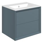 Apex 610mm Wall Hung 2 Drawer Basin Unit & 0TH Thin Edge Basin - Matt Storm Blue