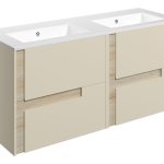 Lavish 1210mm Wall Hung 4 Drawer Basin Unit & 2TH White Basin - Matt Cotton & Oak Effect