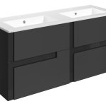 Lavish 1210mm Wall Hung 4 Drawer Basin Unit & 2TH White Basin - Matt Black & Glass