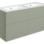 Linea 1210mm Wall Hung 4 Drawer Basin Unit & 2TH Basin - Matt Olive Green