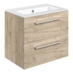 Unify 610mm Wall Hung 2 Drawer Basin Unit & 0TH Thin Edge Basin - Oak