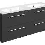 Unify 1210mm Wall Hung 4 Drawer Basin Unit & 2TH Thin Edge Basin - Anthracite Gloss