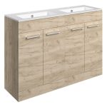 Unify 1210mm Floor Standing 4 Door Basin Unit & 2TH Thin Edge Basin - Oak
