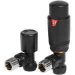 Round Thermostatic Matt Black Radiator Valves - Angled