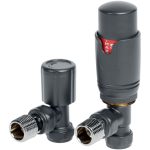 Round Thermostatic Anthracite Radiator Valves - Angled