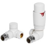 Round Thermostatic White Radiator Valves - Corner