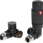 Round Thermostatic Matt Black Radiator Valves - Corner