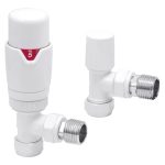 Round Thermostatic White Radiator Valves - Angled