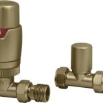 Round Thermostatic Brushed Brass Radiator Valves - Straight