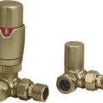 Round Thermostatic Brushed Brass Radiator Valves - Corner