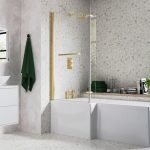 Solace L Shape SUPERCAST 1700x850x560mm 0TH Shower Bath Pack (RH) - Brushed Brass